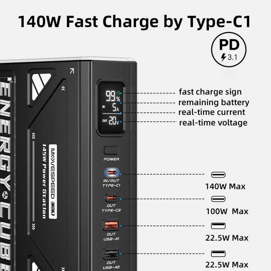 Фотография №3 товара Портативное зарядное устройство MOVESPEED Z70Pro 70000 мАч 140 Вт с