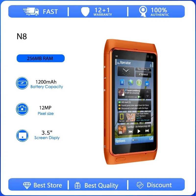 Оригинальная восстановленная N8 3G Single Sim разблокированная GSM 900/1800 мобильный телефон русская арабская иврит клавиатура сделано в Финляндии Б/У и восстановленные телефоны