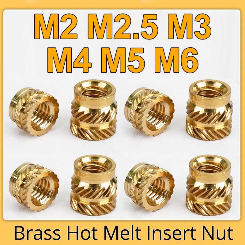 Латунные рифленые гайки M2, M2.5, M3, M4, M5, M6, M8 для горячей вставки, термоформования, двойного твилового крепления, инжекционного встраивания для 3D-принтеров Крепеж и скобяные изделия