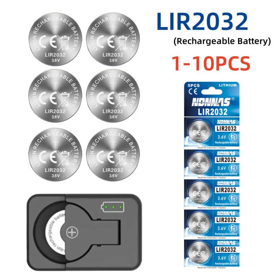 1-10 шт. LIR2032 кнопочная батарея 2032 3,6 В перезаряжаемая батарея литиевые батарейки-таблетки для ключей от машины с зарядкой Аксессуары и запчасти