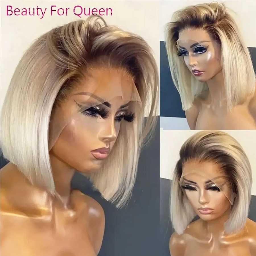 Фотография №1 товара Ombre Blonde Короткий Боб Парик Фронта Шнурка Человеческих Волос Парики