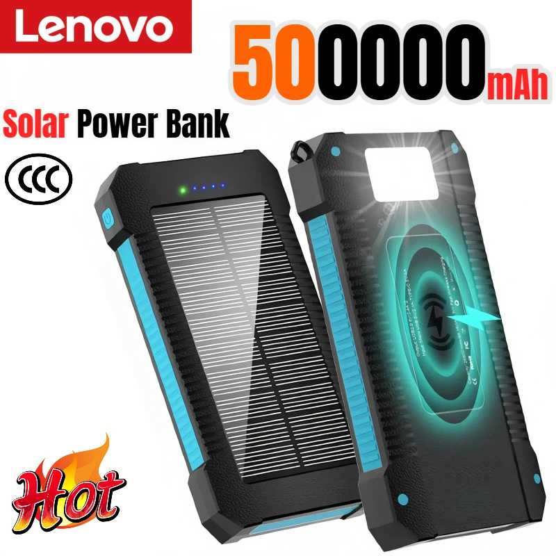 Солнечный внешний аккумулятор Lenovo 500000 мАч с супербыстрой зарядкой, большой емкости, портативный, для использования на улице, для iPhone, Samsung, Huawei Аксессуары для мобильных телефонов