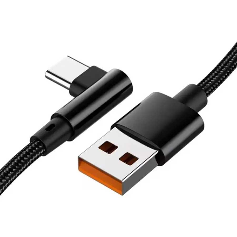 Кабель для быстрой зарядки 6A 66 Вт, тип C, USB для Huawei Xiaomi 14 Redmi Honor OPPO Realme POCO, угловой зарядный кабель 90 градусов для игр Аксессуары для мобильных телефонов