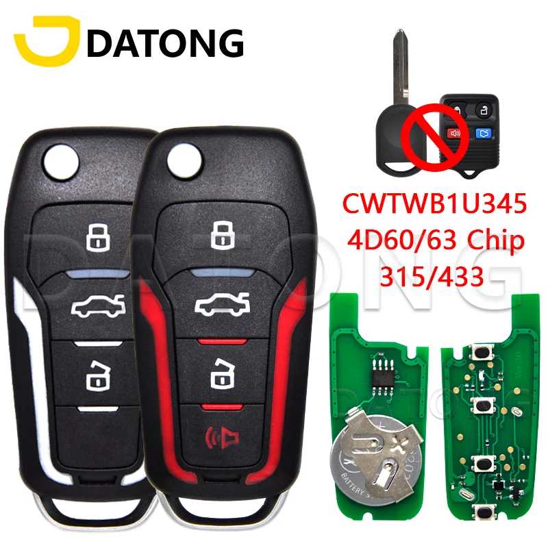 Автомобильный пульт дистанционного управления Datong World для Ford Focus Edge Explorer Escape Ranger Mustang Flex Mercury 315/433 МГц CWTWB1U345, флип-ключ Стартеры