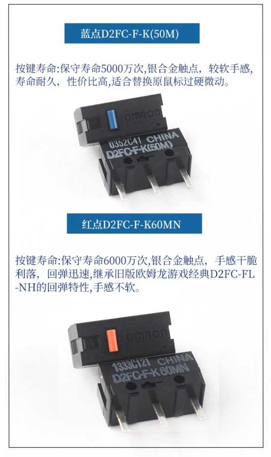 Фотография №5 товара Микропереключатель для мыши D2FC D2FC-F-K 50M 60M D2FC-F D2FC-F-7N 10M