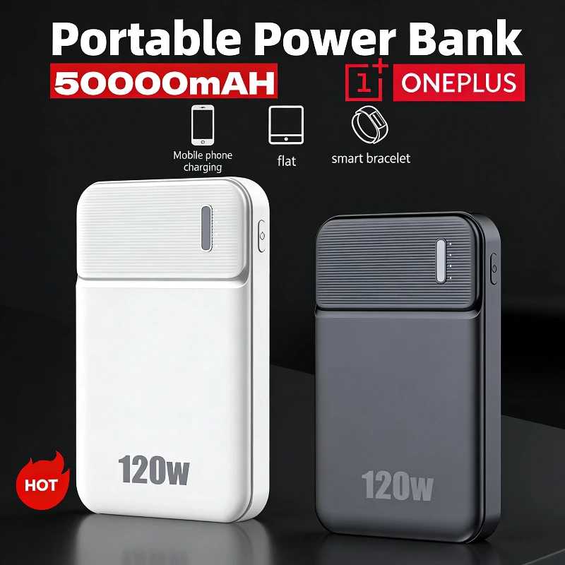 ONEPLUS 120 Вт 50000 мАч Power Bank большой емкости сверхбыстрая зарядка цифровой дисплей внешний аккумулятор портативное зарядное устройство для iPhone Аксессуары для мобильных телефонов