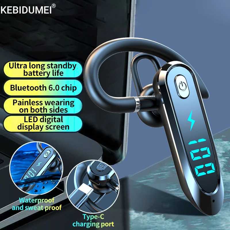 Гарнитура с одним ухом и микрофоном, Bluetooth 6,0, наушники с шумоподавлением, водонепроницаемые наушники со светодиодным дисплеем, громкая связь, длительное время ожидания Портативное аудио и видео
