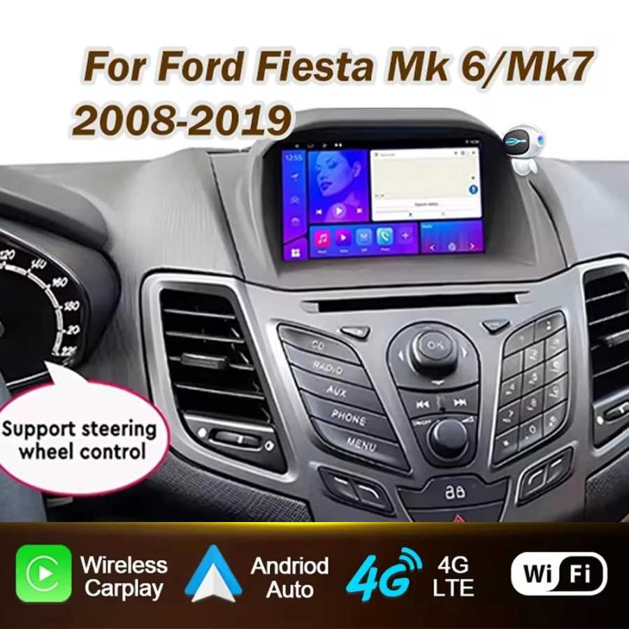 Автомагнитола для Ford Fiesta MK6 MK7 2009-2017 с CarPlay, Android Auto, экраном, мультимедиа, 2DIN, видео, 4G, Wi-Fi, навигацией и стереосистемой Автоэлектроника