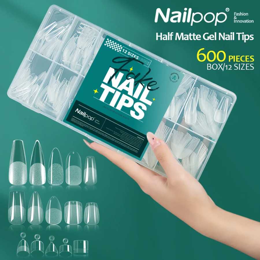 NAILPOP Мягкие гелевые типсы для ногтей 600 шт. Pre-Buff Полное покрытие гроб Миндаль Овальной формы Наращивание ногтей Половина матовый гель X Накладные ногти Инструменты для дизайна ногтей