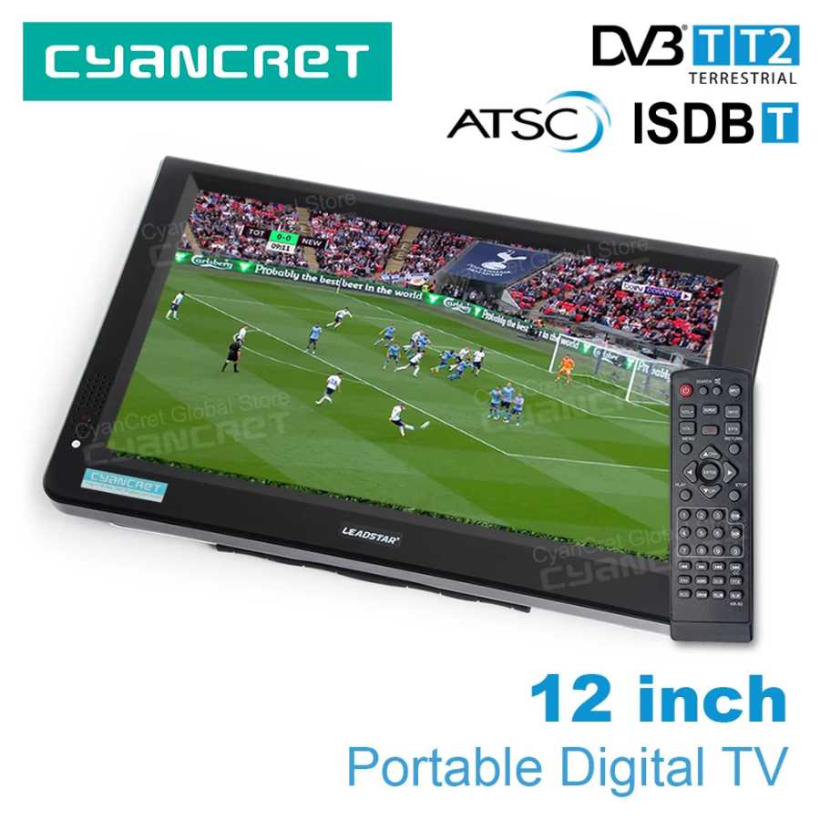 Портативный телевизор LEADSTAR D12 12 дюймов HD с поддержкой DVB-T2, ATSC, ISDB-T, TDT, DTT, цифрового и аналогового телевидения, миниатюрный автомобильный телевизор, поддержка USB, MP4, AC3 Крупная бытовая техника