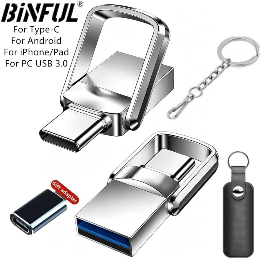 OTG-флеш-накопитель 3-в-1 для iPhone Mini, USB-флешка 512 ГБ, 256 ГБ, высокоскоростная USB-флешка 32 ГБ для ПК и мобильных устройств с разъемом Type-C Хранение данных
