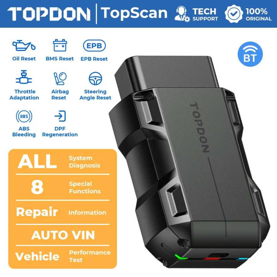 Диагностический сканер TOPDON TopScan Lite: Умный инструмент для диагностики, руководство по ремонту DTC, считыватель кодов OBD2 с Bluetooth, сканер OBD2 для всех систем Инструмент для ремонта автомобилей