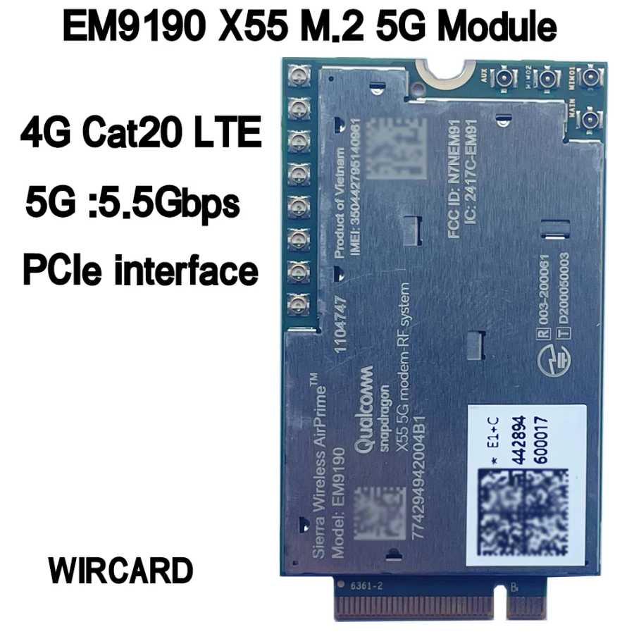 EM9190 5G NR Sub-6 ГГц и модуль mmWave LTE 4G Card M.2 5G Модуль PCIe3.0 интерфейс Cat20 для маршрутизатора ноутбука Сетевое оборудование