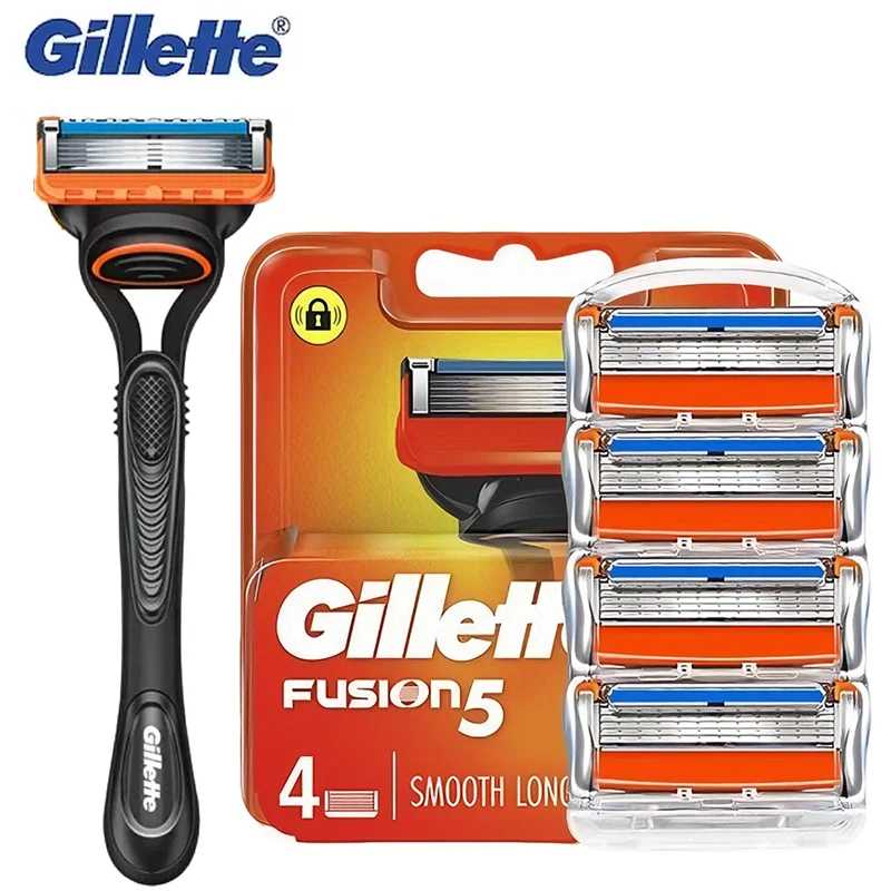 Оригинальные сменные лезвия Gillette Fusion 5 для мужских бритв, 5 слоев, безопасные, для ручного бритья, с антифрикционным покрытием, для бороды. Бритье и удаление волос
