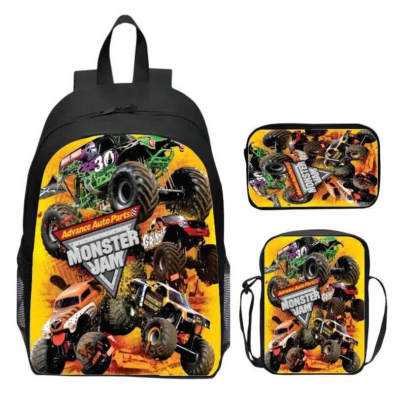 Monster Jam Monster Truck Набор из трех предметов Детский рюкзак Рюкзак для начальной школы Рюкзак для детского сада Школьные рюкзаки