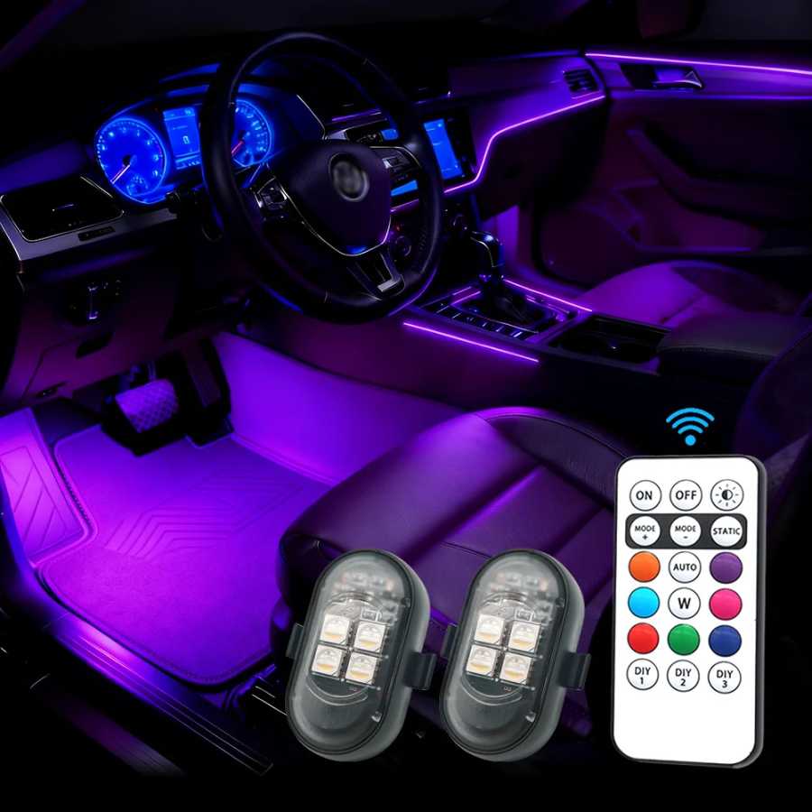 Обновление автомобильных атмосферных фонарей RGB, большая батарея и яркий, зарядный кабель типа C, беспроводной пульт дистанционного управления, многорежимный для автомобильного мотоцикла Автомобильные фары
