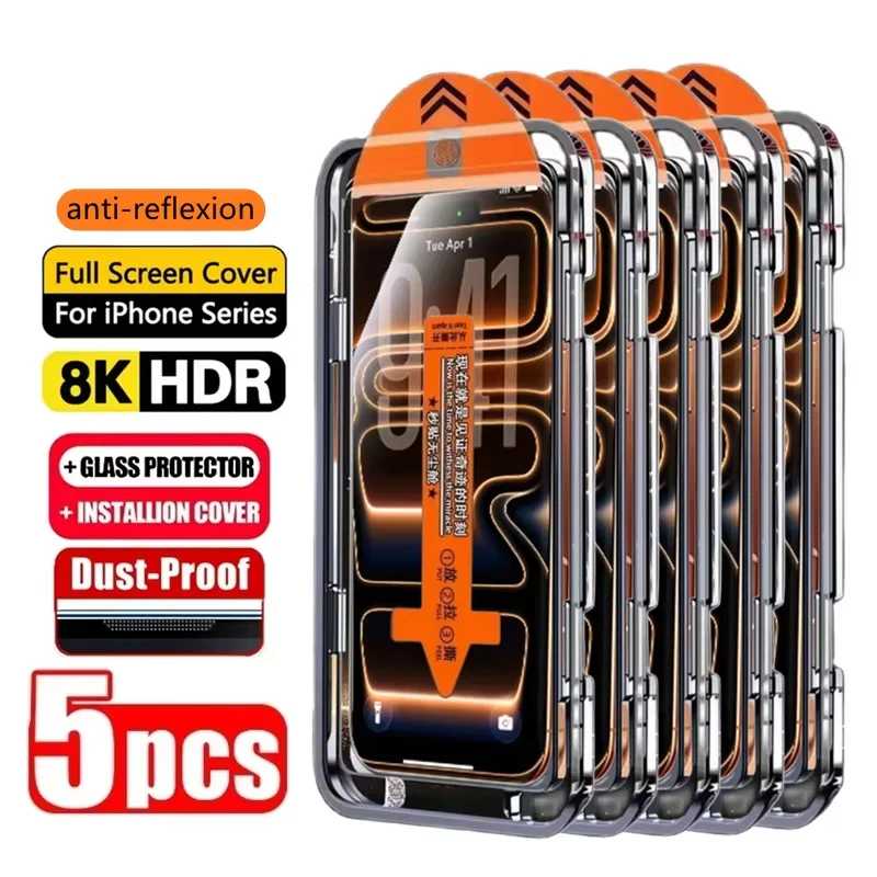 1-5 шт. Защитное стекло HD для iPhone 17 Pro Max, 18, 15, 16, 13, 11, 14, 16e, 12 Mini, XR, X, Xs, 7, 8 Plus, Air, закаленное, простое в установке Защитная пленка для мобильного телефона