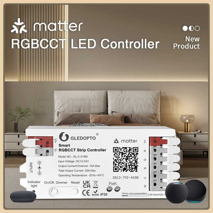 Светодиодная лента Matter Over WiFi RGBCCT Светодиодный драйвер Smart APP Голосовое управление Контроллер Matter GL-C-218M Homekit Smartthing home Аксессуары для освещения