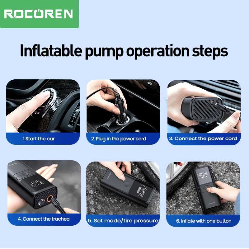 Фотография №2 товара Rocoren автомобильный надувной воздушный насос портативный компрессор 12 В цифровой