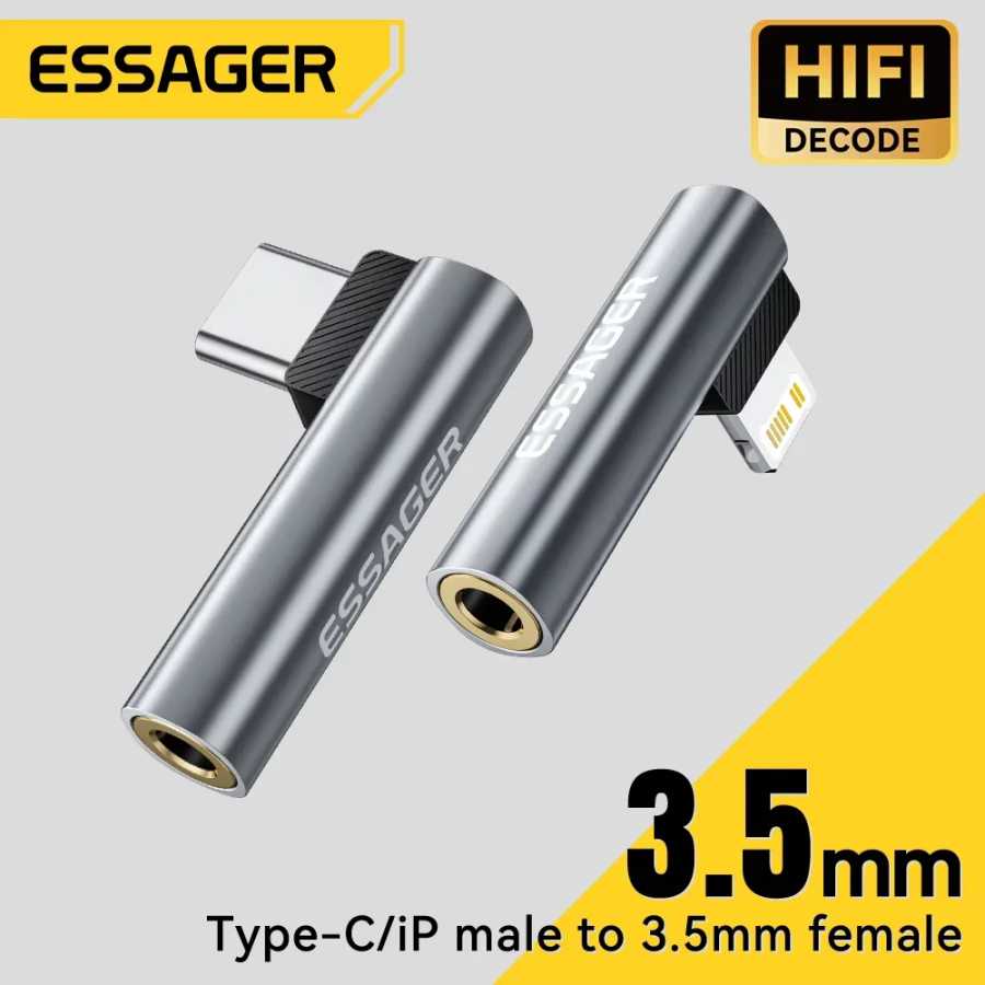 Аудиоадаптер Essager L-образной формы Type-C на 3,5 мм для iPhone 16, 15, Samsung; адаптер Lightning на 3,5 мм для наушников для iPhone 14, 13 Аксессуары для мобильных телефонов