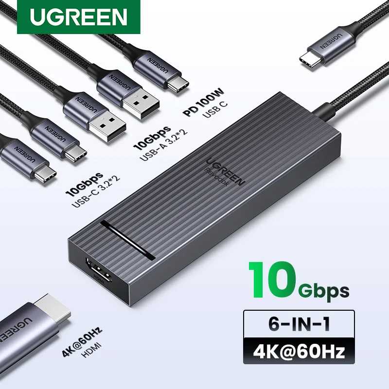 UGREEN USB-C хаб 10 Гбит/с 4K60Гц HDMI USB3.2 PD100W USB-разветвитель для ноутбуков, Macbook Pro/Air, iPad, телефонов Android, док-станция Компьютерная периферия