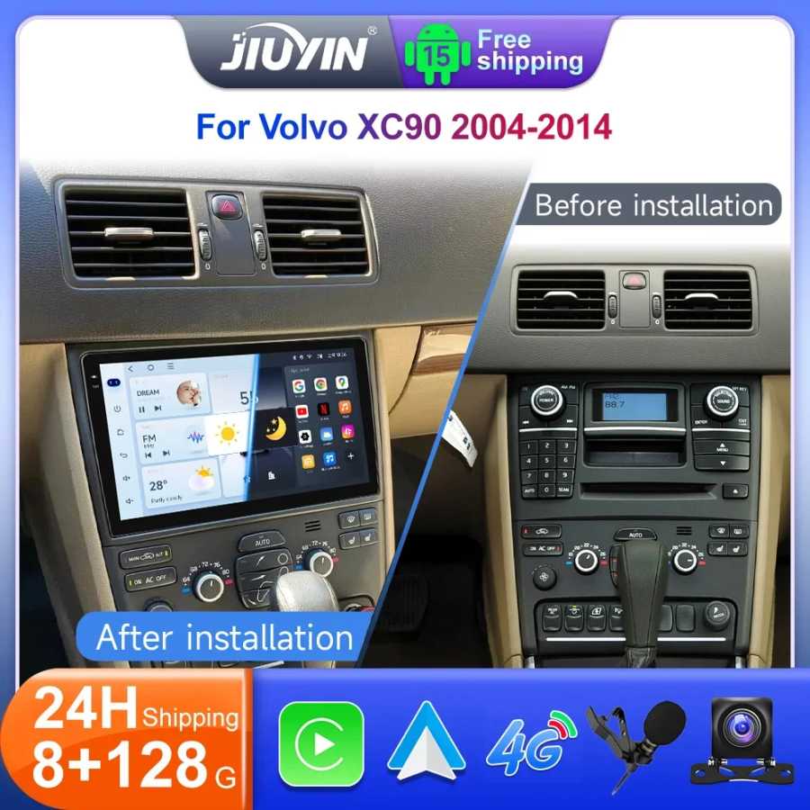 Автомагнитола JIUYIN 10.1 дюйма для Volvo XC90 2004-2014, Android 15, мультимедиа, беспроводной CarPlay, аудио, видео, стерео, GPS-экран Автоэлектроника