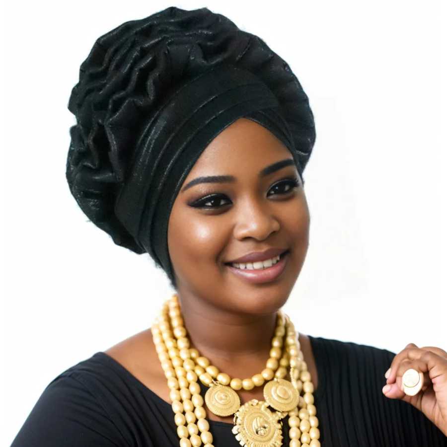 Фотография №3 товара Fashion Women Elastic Ruffle African Turban Cap Lady Head Wraps