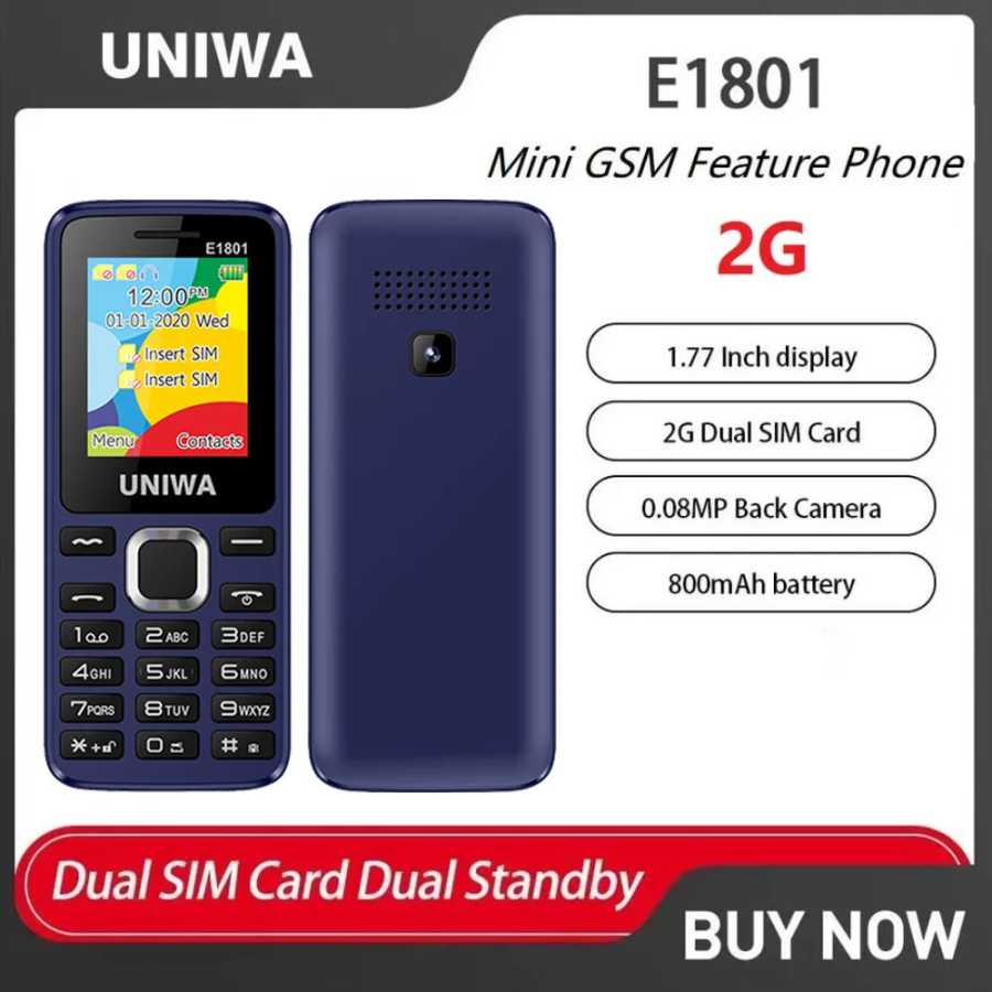 UNIWA E1801 Кнопка 1,77 дюйма, 800 мАч, 2G, мобильный телефон с двумя SIM-картами в режиме ожидания для старого беспроводного FM-радио, оптовая продажа, 3 шт., 5 шт. Мобильные телефоны