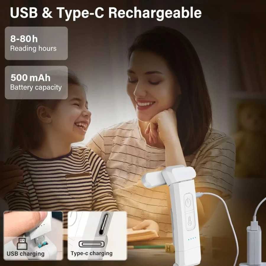 Фотография №4 товара Светильник для чтения, USB-перезаряжаемый книжный светильник для чтения ночью в