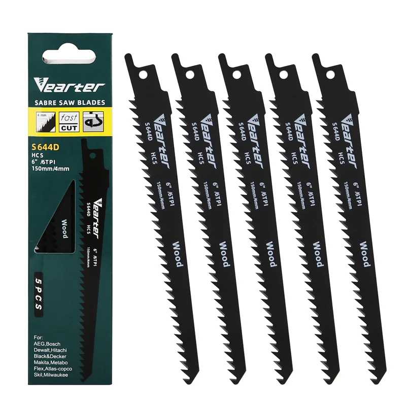 Vearter S644D 5 шт./компл. 6-дюймовые сабельные пилы 6TPI HCS 150 мм сабля для резки дерева ПВХ для Bosch Makita Dewalt DIY инструмент Сверла, пилы и режущие инструменты
