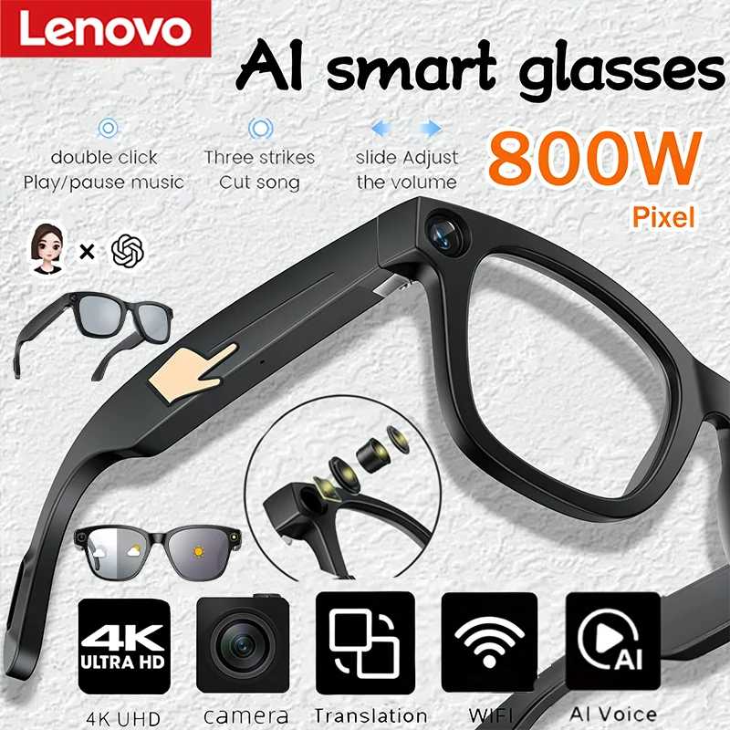 Умные очки Lenovo 800W с камерой и ИИ, очки для перевода, меняющие цвет, для звонков, фото- и видеозаписи, водонепроницаемые, мужские смарт-очки Умная электроника