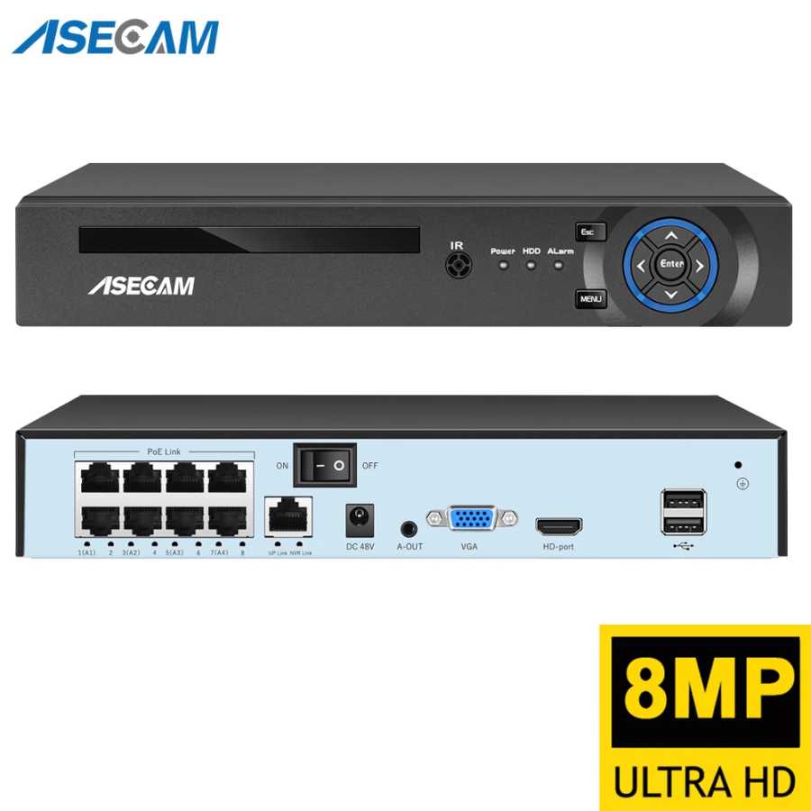 ASECAM 8MP 4K регистратор видеонаблюдения POE NVR H.265 IP камера система Onvif Распознавание лиц P2P Аудио ИП видеорегистратор XMeye Видеонаблюдение