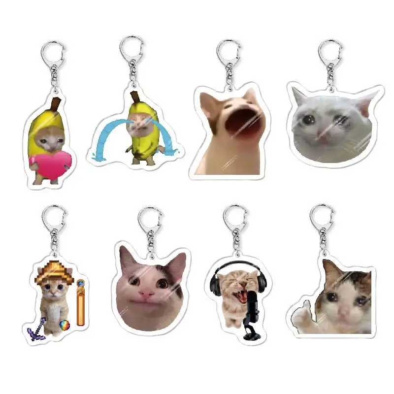 Kawaii Happy Banana Cat Arcylic Подвеска Брелок Забавный Ремешок Маленькая Цепочка Maxwell Cat Брелок Для Девочек Ювелирные Изделия Ручной Работы Индивидуальные украшения