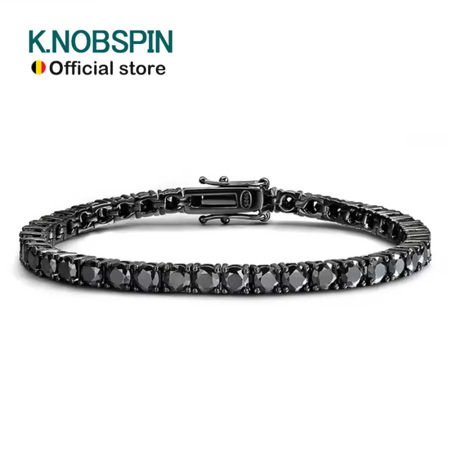 KNOBSPIN 3 мм 4 мм черный муассанитовый теннисный браслет с полным бриллиантом GRA стерлингового серебра 925 пробы 18 К браслеты в стиле хип-хоп для женщин и мужчин Ювелирные изделия