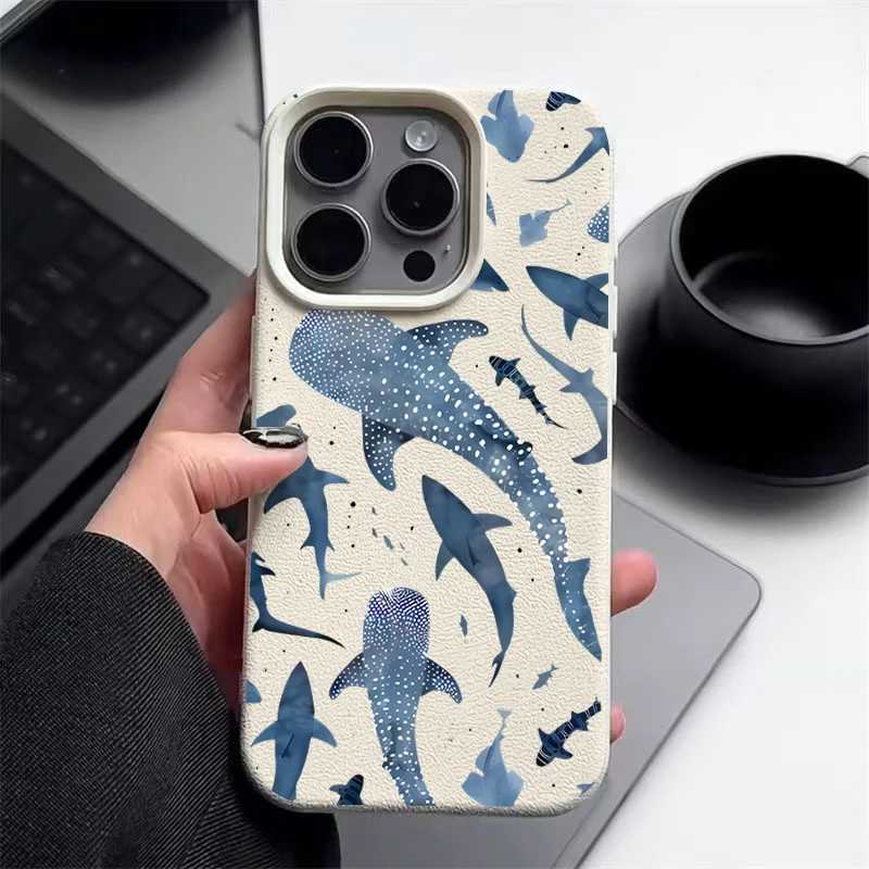 Чехол для телефона с узором &laquo;Океанские акулы и киты&raquo; для iPhone 17 Air, 16, 15 Pro, 14, 13, 12 Pro Max, 16, 17 Pro, 17e, 16e, 11, с текстурой кожи, из ТПУ Чехлы и чехлы для мобильных телефонов
