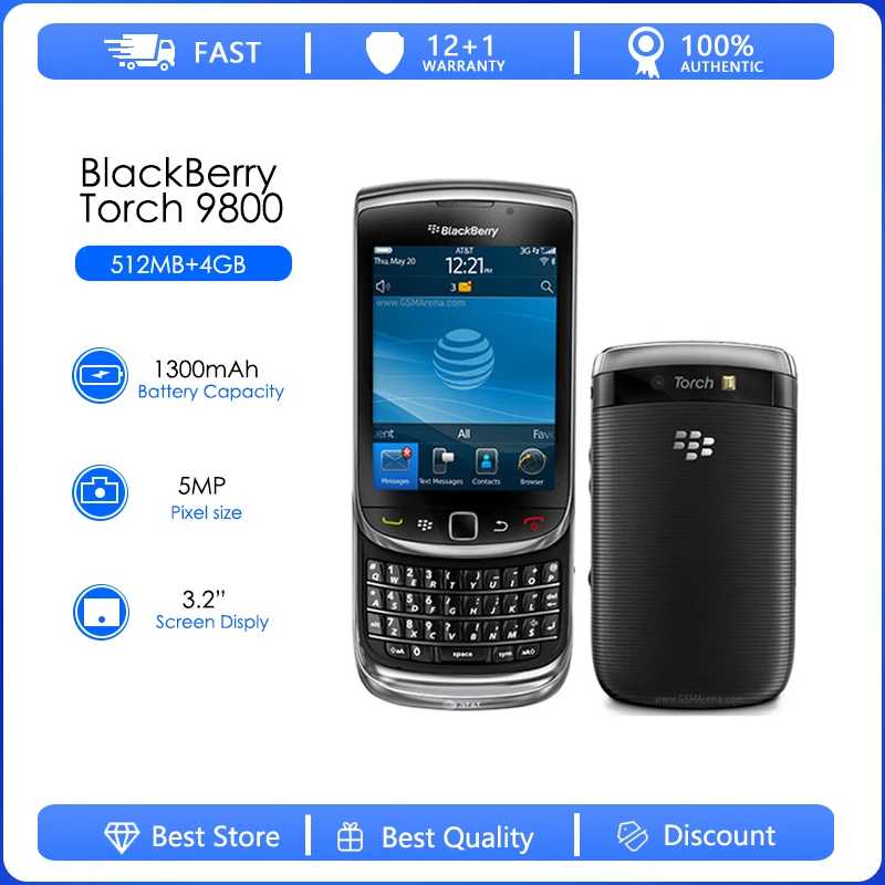 Фонарик BlackBerry 9800, восстановленный, разблокированный смартфон 3G, QWERTY и сенсорный, 3,2 дюйма, Wi-Fi, GPS, восстановленный, 1,0 МП Б/У и восстановленные телефоны