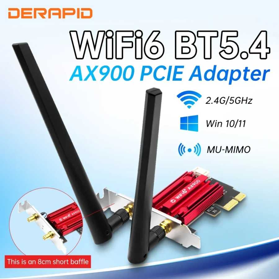Двухдиапазонный беспроводной адаптер Fenvi WiFi 6 AX900 Bluetooth 5,4 PCI-Express, сетевая карта с низким задержкой 8 см для настольных ПК, Windows 10/11 Сетевое оборудование