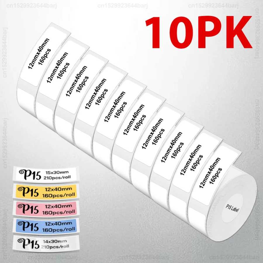 2/5/10 рулонов термонаклейки P15 для Phomemo D30 Q30 Marklife P15 P12 DELI Q2 Label Maker, белая лента для этикеток 12x40 мм 15x30 мм 