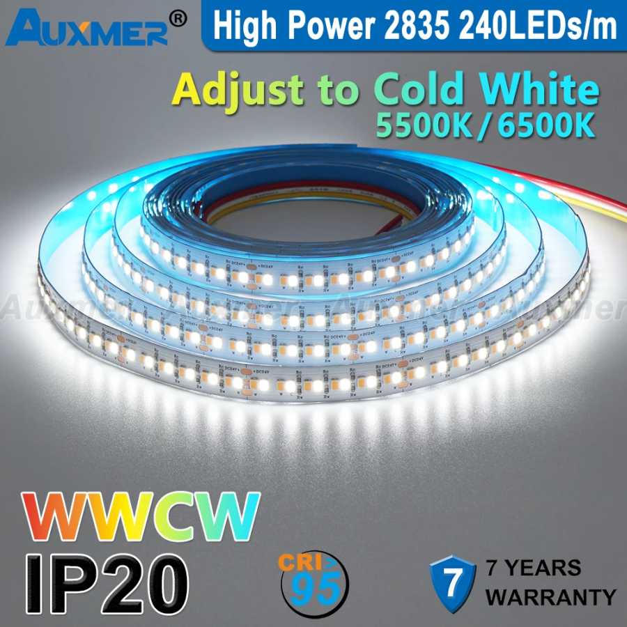 Фотография №4 товара Светодиодные ленты Auxmer 2835 WWCW, 120 светодиодов/м 240 светодиодов/м, CRI>95