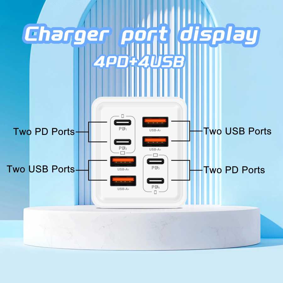 Фотография №2 товара Зарядное устройство GaN USB-C 240 Вт, 8-в-1, быстрая зарядка, адаптер