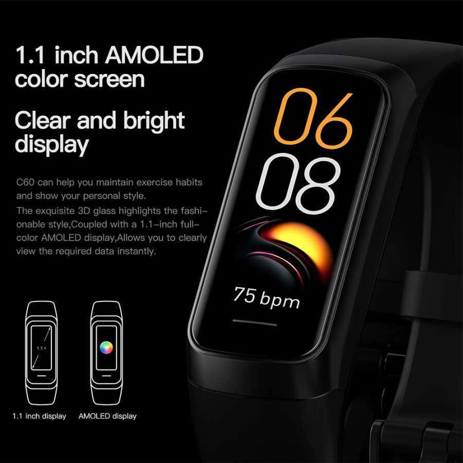 Фотография №1 товара Смарт-часы AMOLED с измерением температуры тела, фитнес-трекер, спортивные часы, водонепроницаемость
