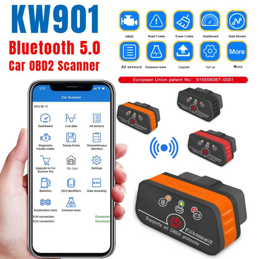 Новый KONNWEI KW901 ELM327 V1.5 Bluetooth5.0, автомобильный сканер OBD2, Android/IOS, автомобильный диагностический инструмент, считыватель кодов, pk Vgate ICAR2 Инструмент для ремонта автомобилей
