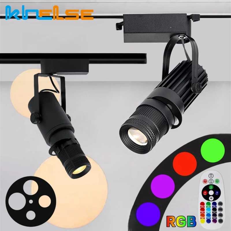 Светодиодные трековые светильники RGB с сценическим зумом, регулируемый фокус, логотип, проектор, потолочные прожекторы, фотогалерея, театральный рельс, светильник Внутреннее освещение