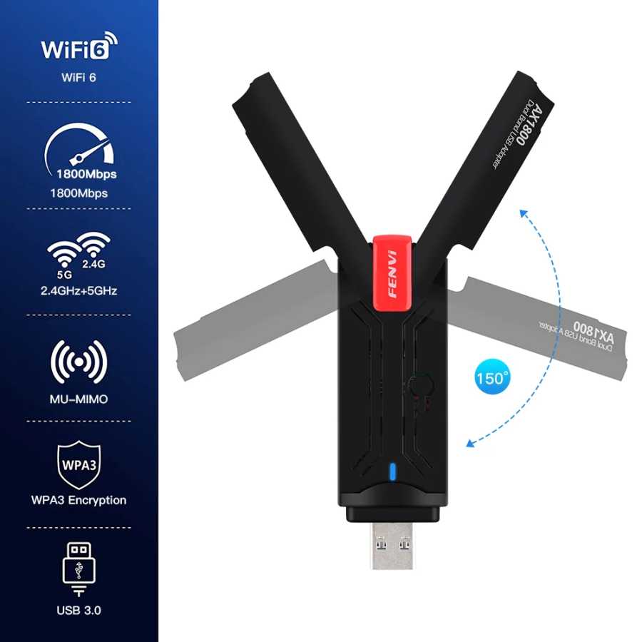 Фотография №5 товара Fenvi Wi-Fi 6 USB адаптер двухдиапазонный AX1800 2,4G/5 ГГц беспроводной