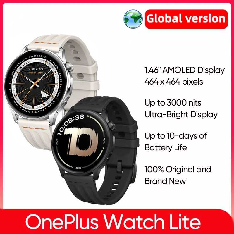 OnePlus Watch Lite Смарт-часы Глобальная версия До 10-днего срока службы батареи Двухдиапазонный GPS 1,46-дюймовый AMOLED-дисплей Умная электроника