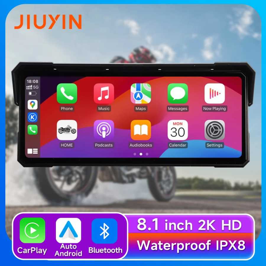 8,1-дюймовый мотоциклетный мультимедийный плеер, беспроводной CarPlay Android Auto 2K HD, GPS-навигатор, видеорегистратор, IPX8, водонепроницаемый экран BT Аксессуары для мотоциклов