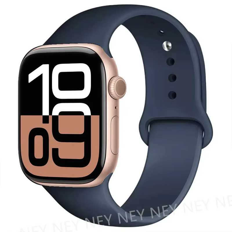 Силиконовый ремешок для Apple Watch, ремешки 45 мм, 44 мм, 40 мм, 41 мм, 42&ndash;46 мм, спортивный браслет iwatch series 8 7 6 5 4 3 SE 9 10 Ultra 2 49 мм Аксессуары для часов