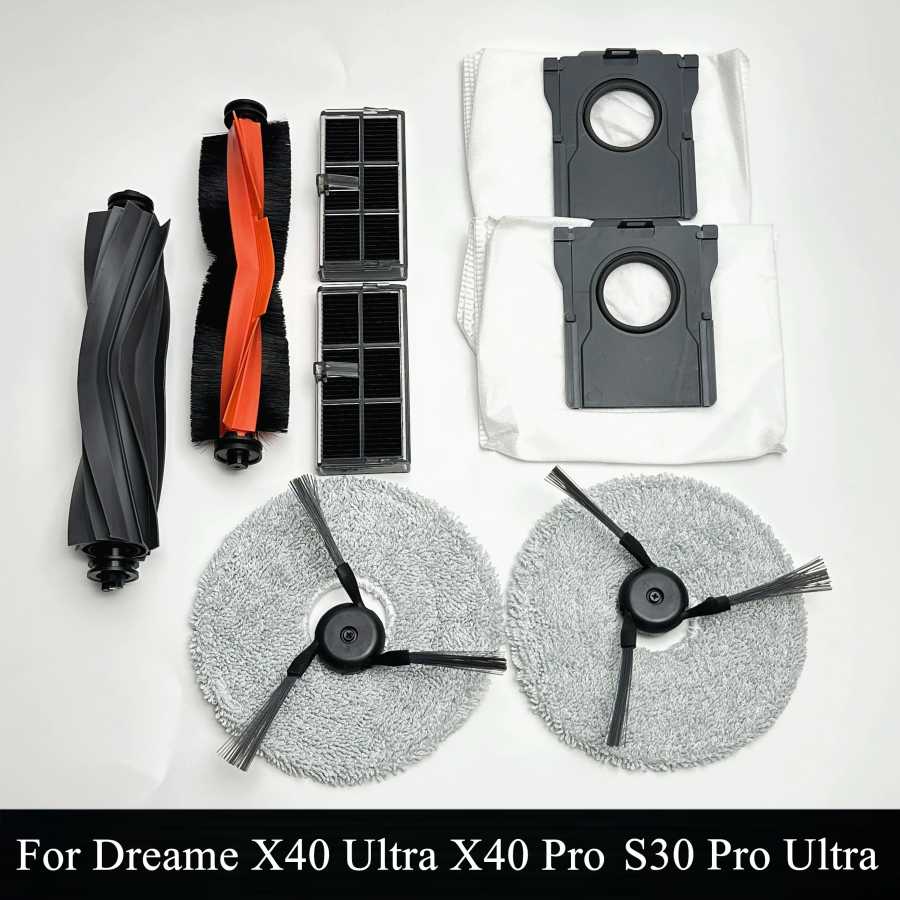 Новые запасные части для роботов-пылесосов Dreame X40 Ultra, X40 Pro, S30 Pro Ultra: основные и боковые щетки, салфетки для влажной уборки, HEPA-фильтры, мешки для сбора пыли. Запчасти для бытовой техники