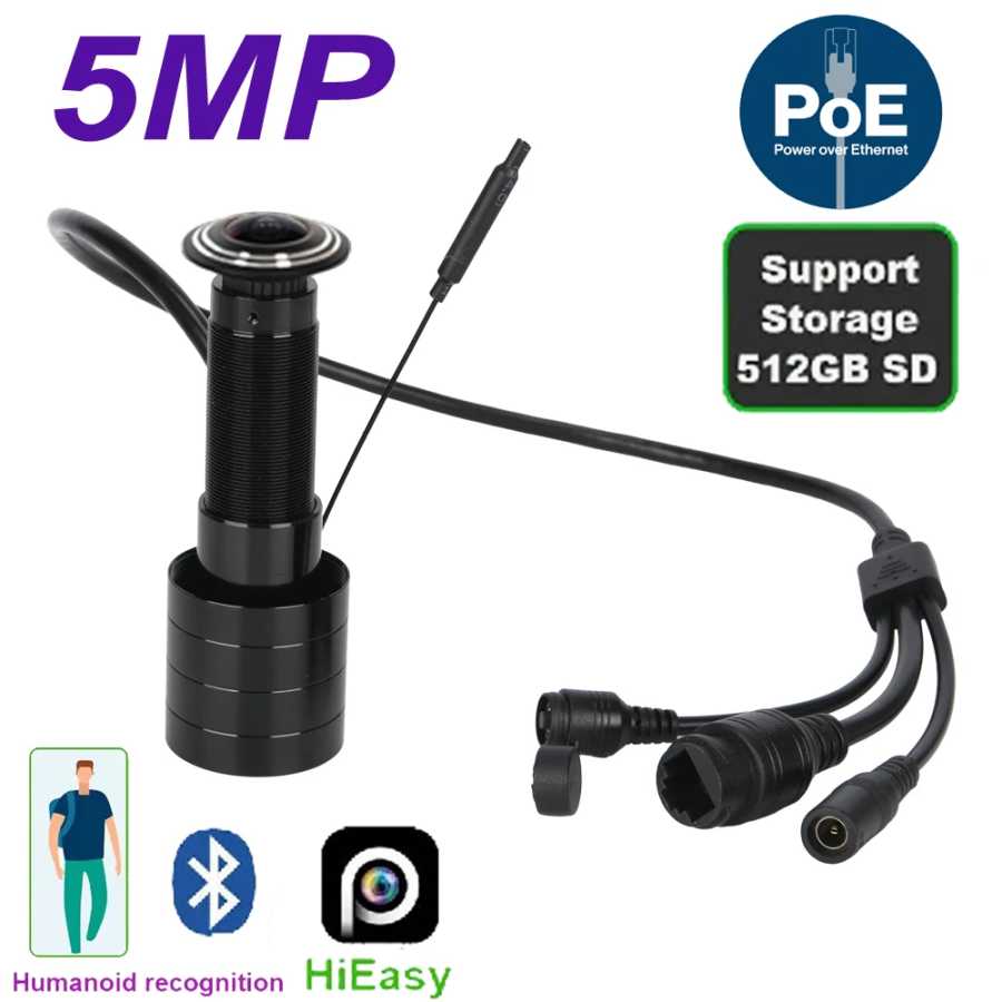 Wi-Fi 5MP дверное глазок с 6X цифровой зумом 1,6 мм широкоугольный объектив CCTV сеть мини-глазок POE дверная IP-камера P2P SDK аудио SD-карта Видеонаблюдение
