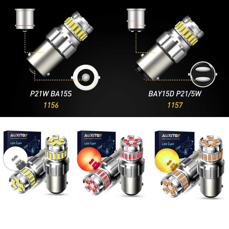 Фотография №5 товара AUXITO 2 шт. P21W BA15S светодиодный красный 1156 7506 BAY15D
